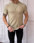 Slim Fit Örgü Desen  Pamuklu Parçalı Tshırt