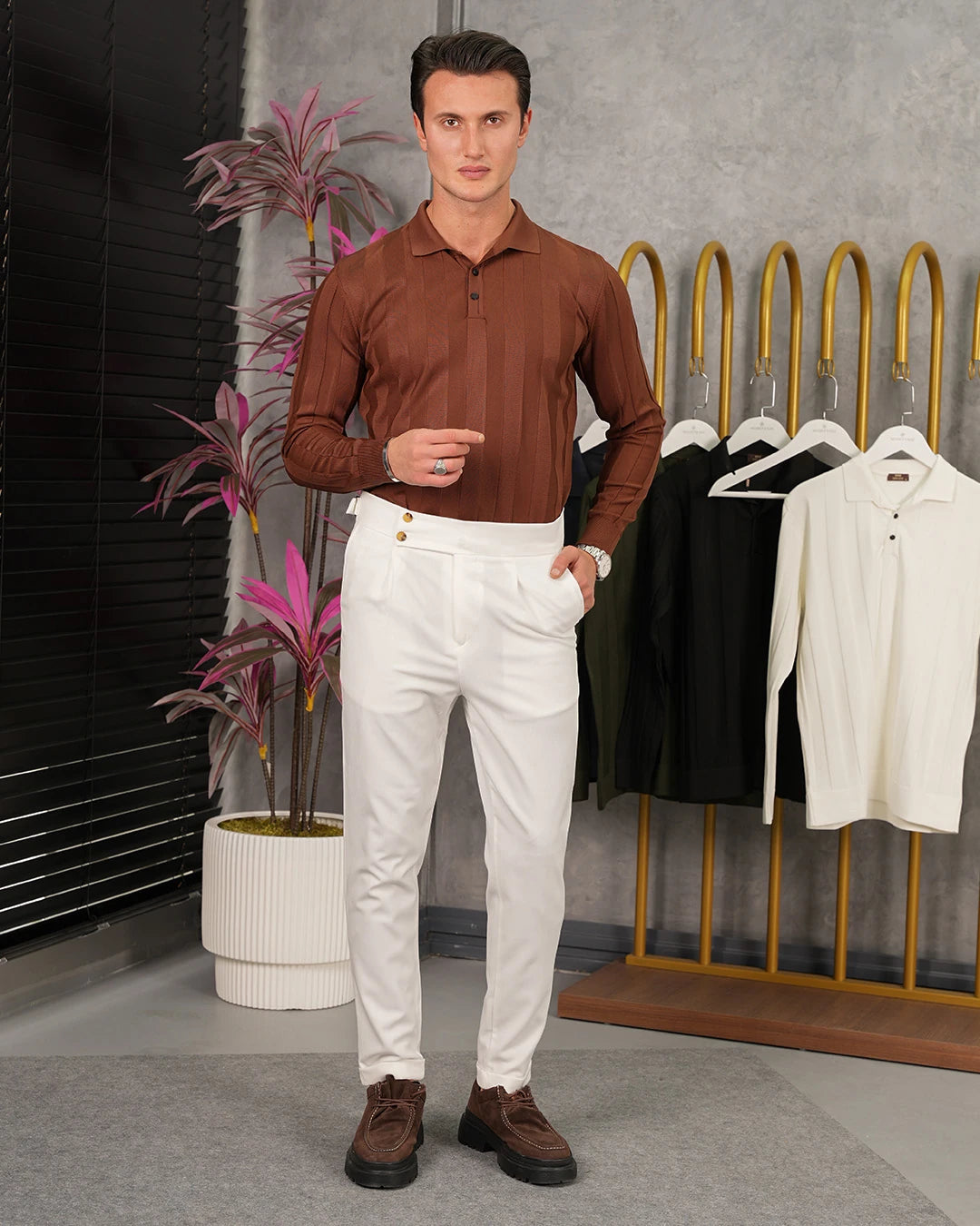 Yüksek Kalite Merserize Kumaş Şerit Çizgili Polo Yaka Triko