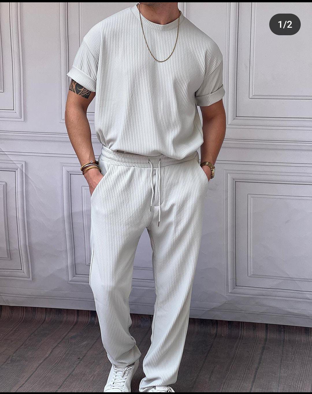 Kalın Fitil Desenli Tshırt'lü Alt Üst Takım