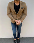 Slim Fit Nubuk İtalyan kesim Spor Ceket Kombini-Vizon