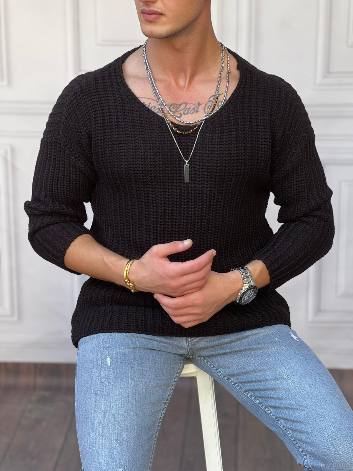 Yüksek Kalite Çelik Örme Oversize Kazak