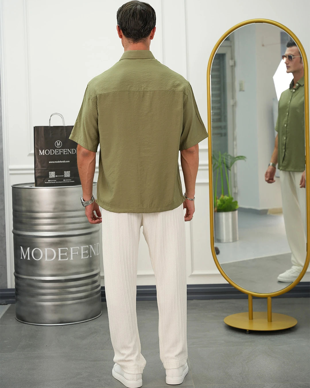 Kısa Kol Oversize Pamuklu Gömlek