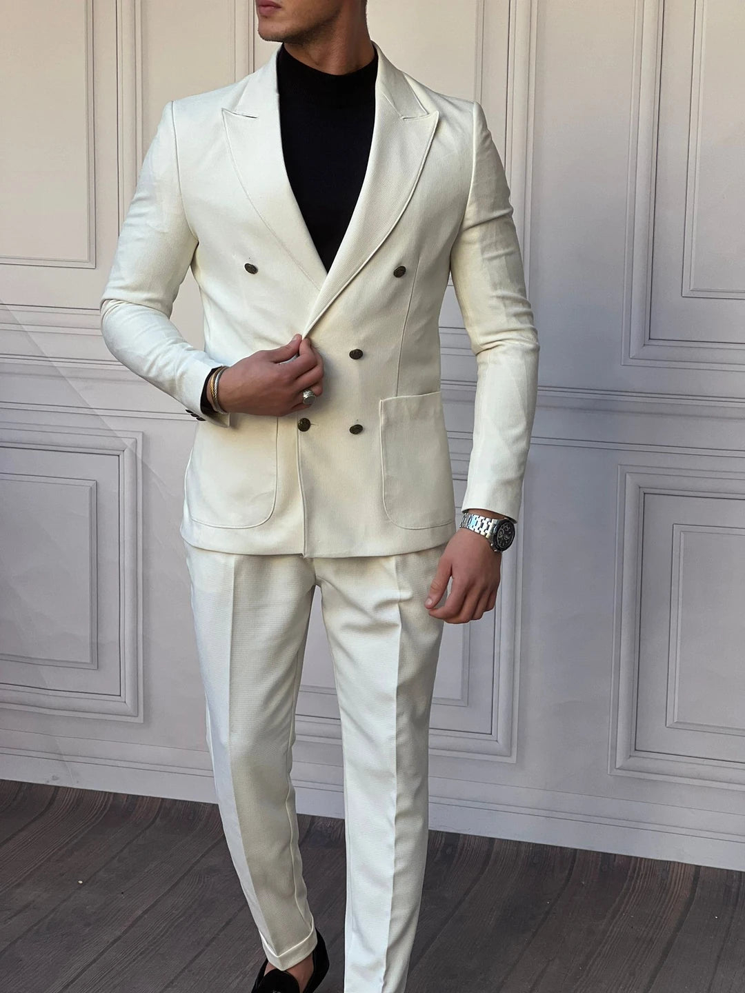 Petek Örme Pamuk Likra İtalyan Kesim Slimfit Ceket Pantolon Takım Elbise