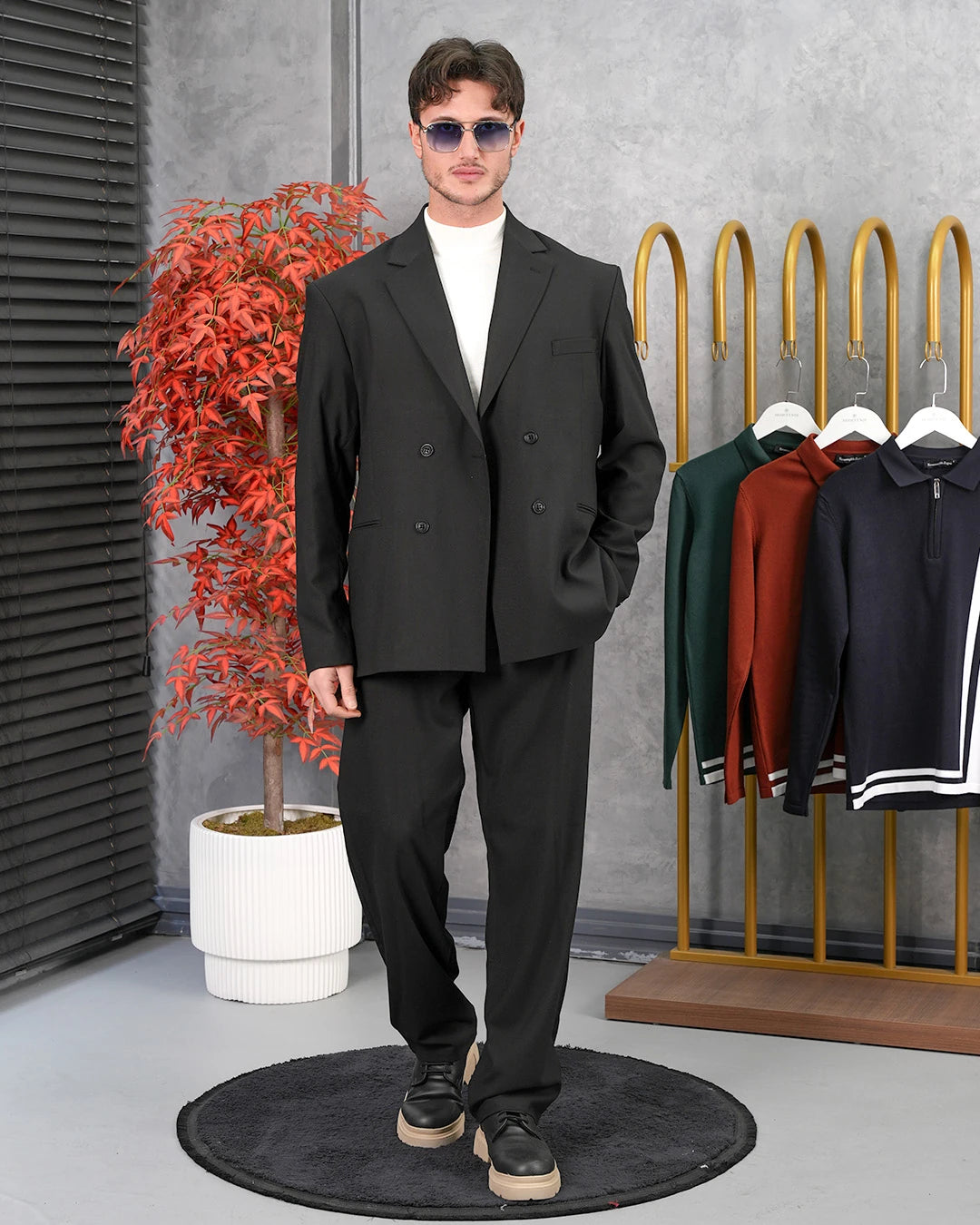 4 Düğme Detaylı Oversize Kesim Baggy Kruvaze Takım Elbise