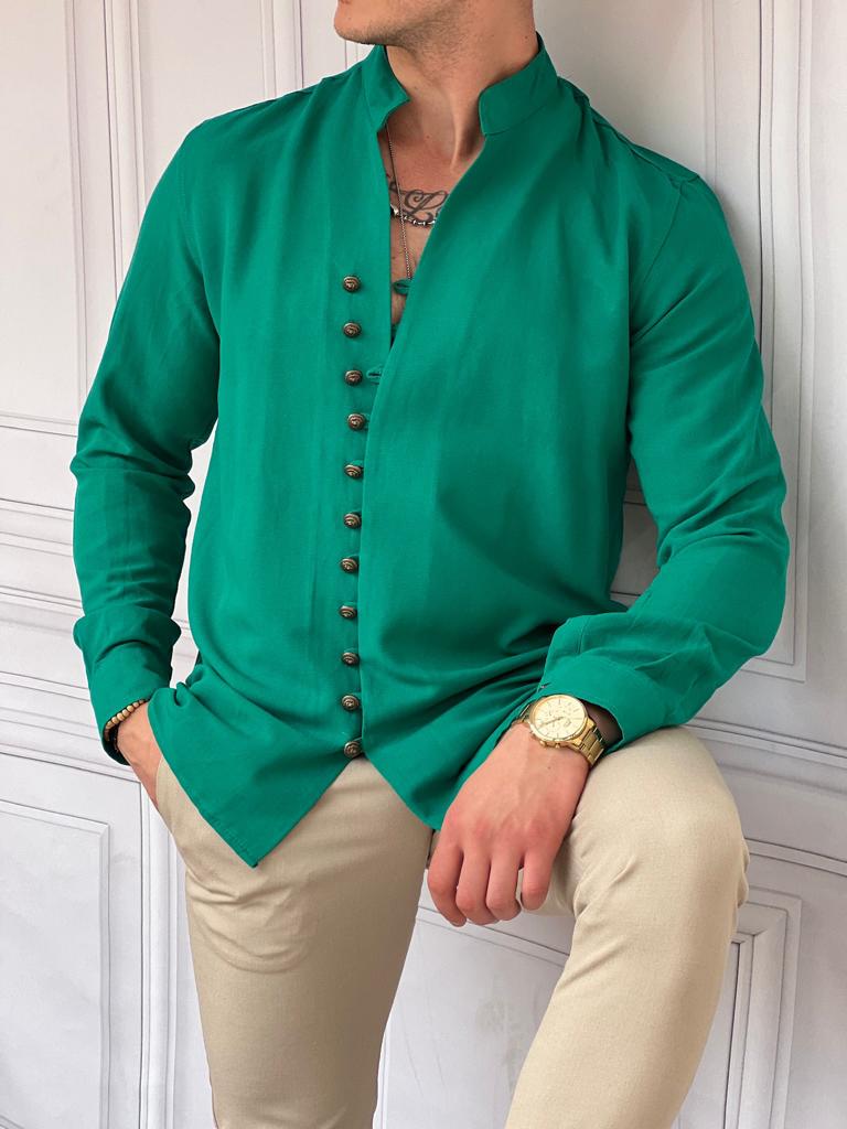 Ham Keten Metal Düğme Gömlek