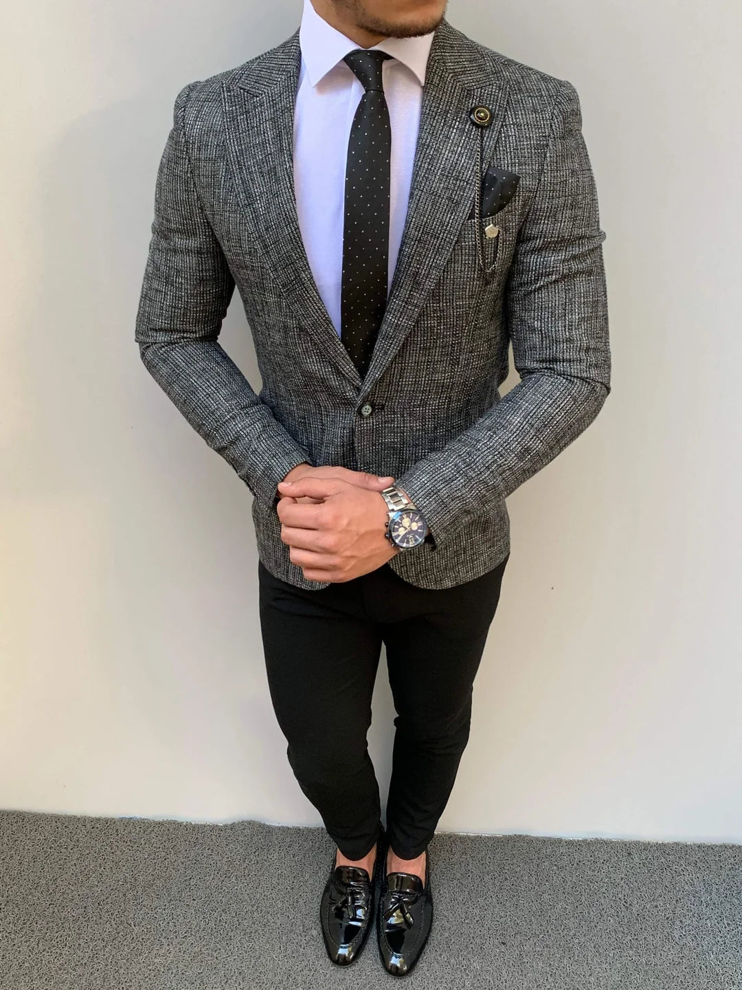 Slim Fit İtalyan Kesim  Hasır Örme Pamuk Spor Ceket Yelek