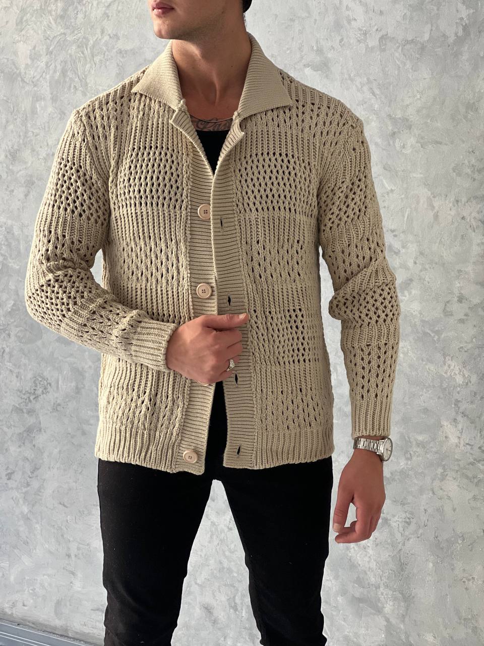 Düğme Detaylı Örgülü Oversize Hırka