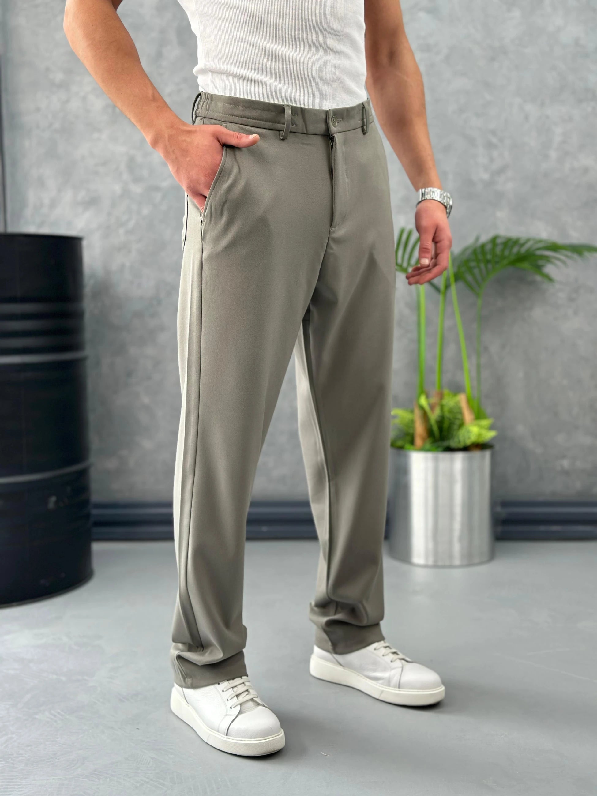 Baggy Kesim Düz Kumaş Pantolon