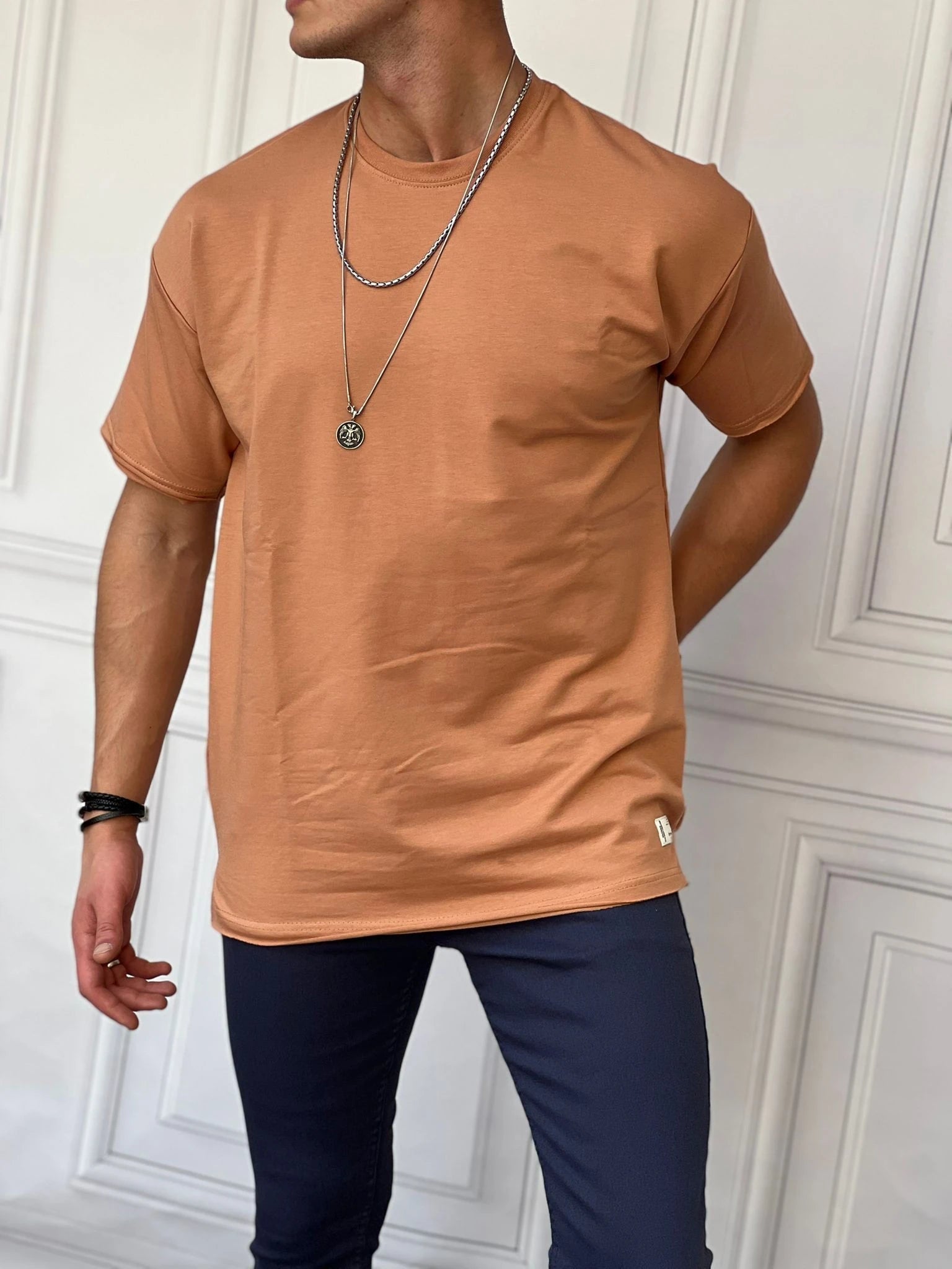 Pamuk Likra Yırtmaç Detaylı 2 İplik Oversize Tshirt