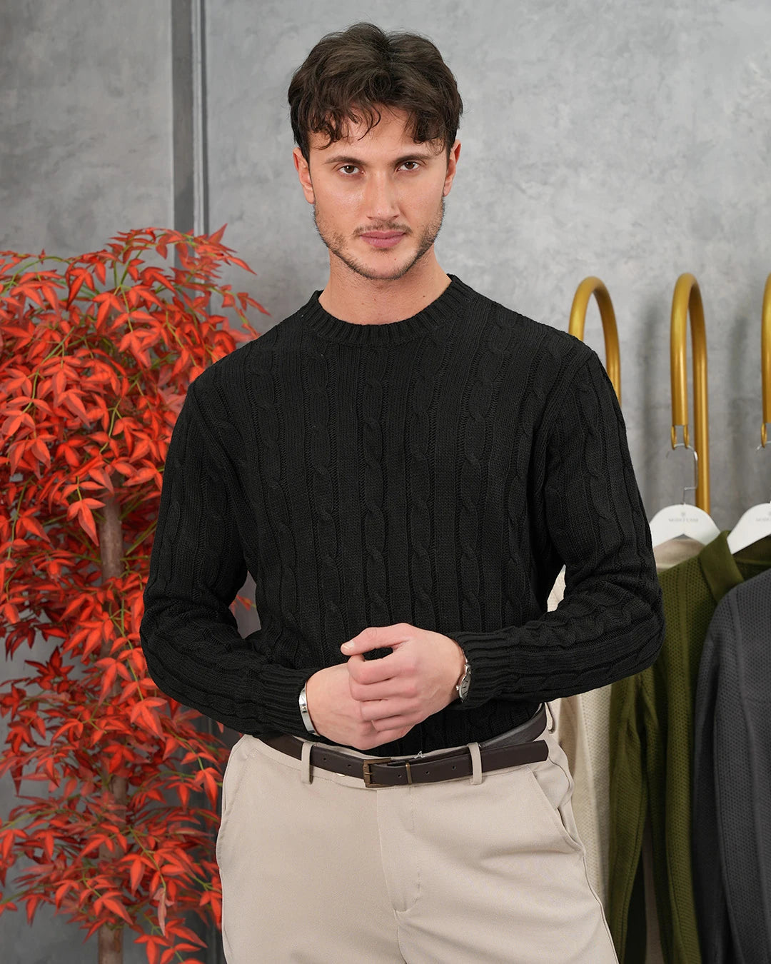 Örgü Dokulu Bisiklet Yaka Kazak