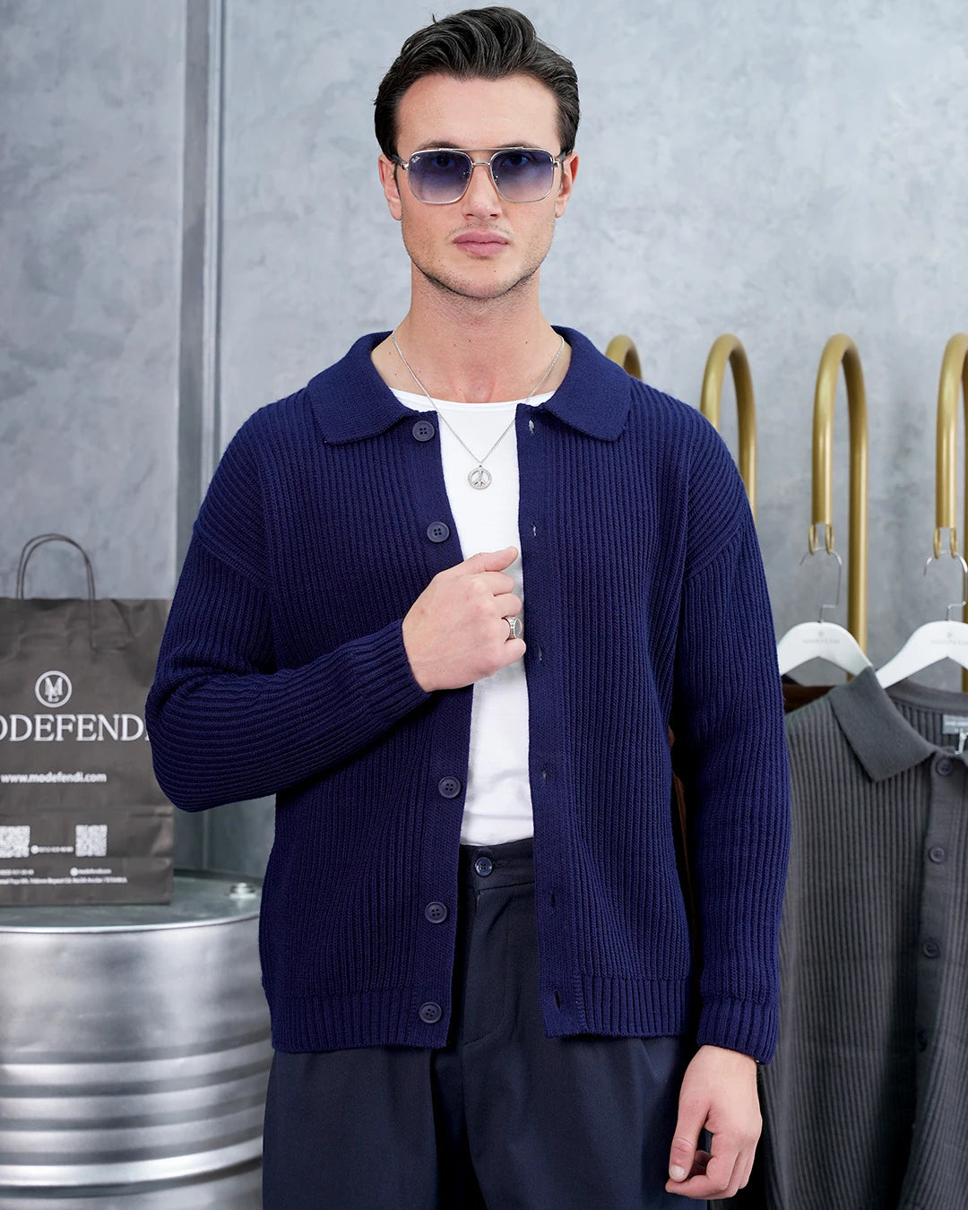 Düğmeli Gömlek Yaka Triko Hırka