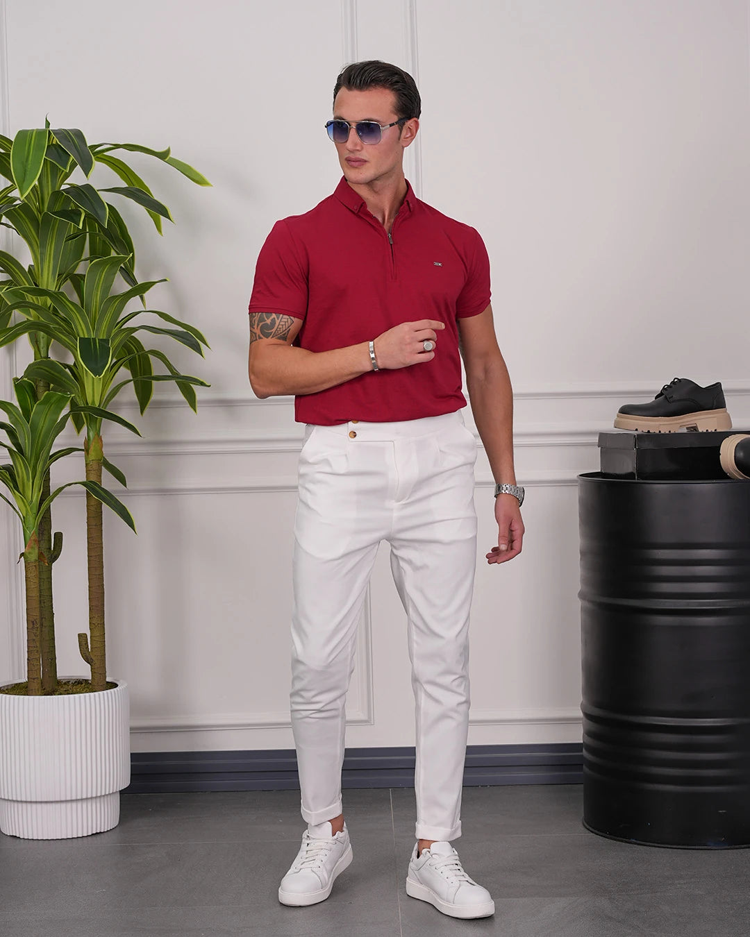 Pamuk Likra Slim Fit Kalıp Bebe Yaka Fermuarlı Tshirt