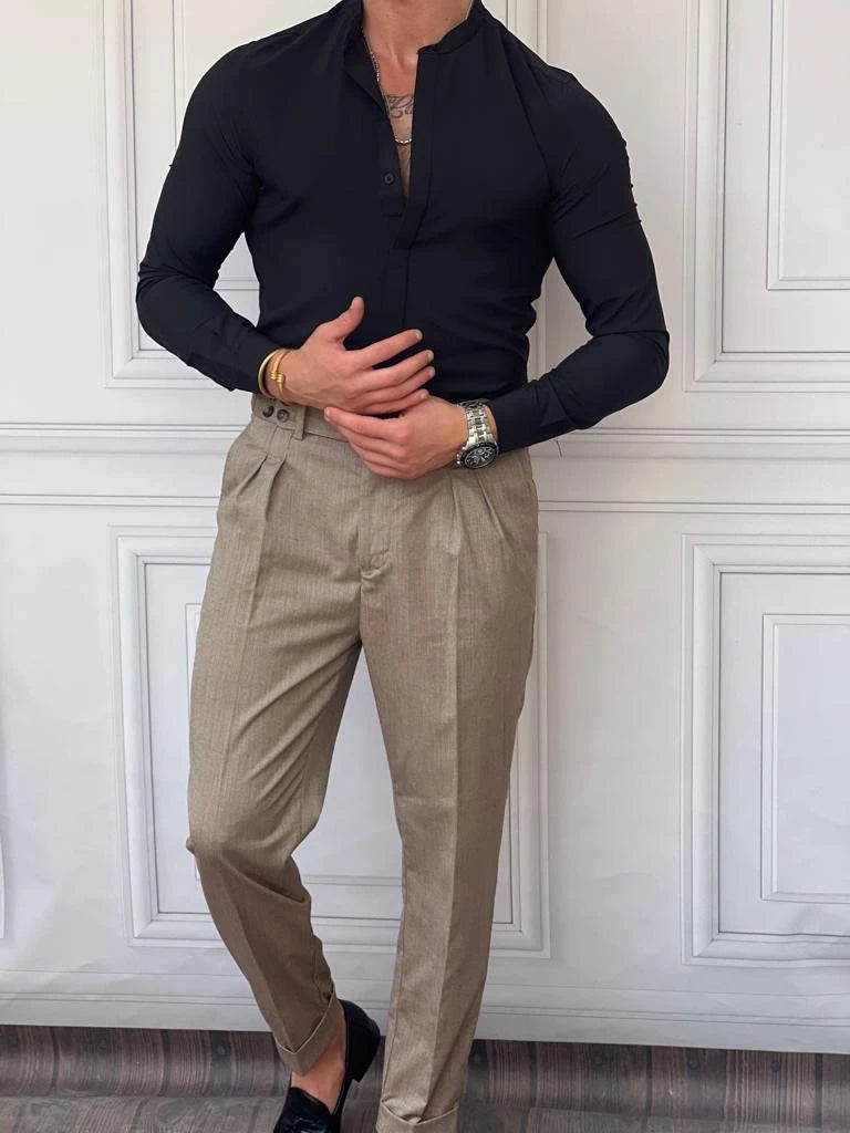 Pamuk Likra Dar Kalıp Gizli Kanun Yaka Gömlek