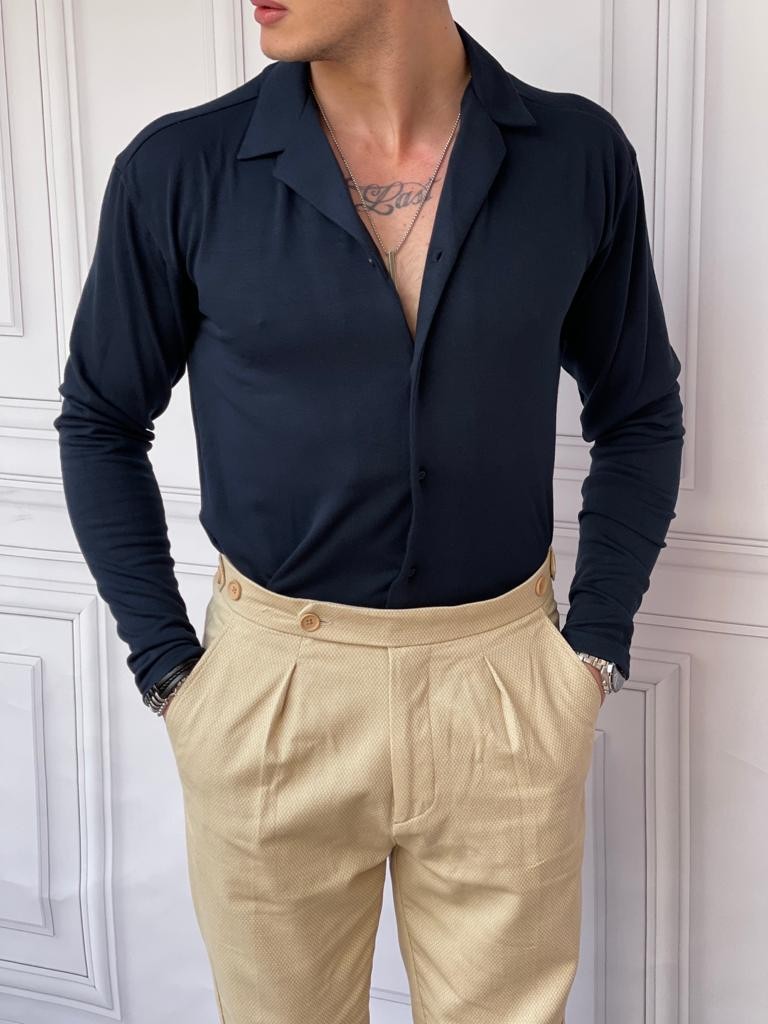 Slim Fit %100 Pamuk Triko Kumaş Gömlek