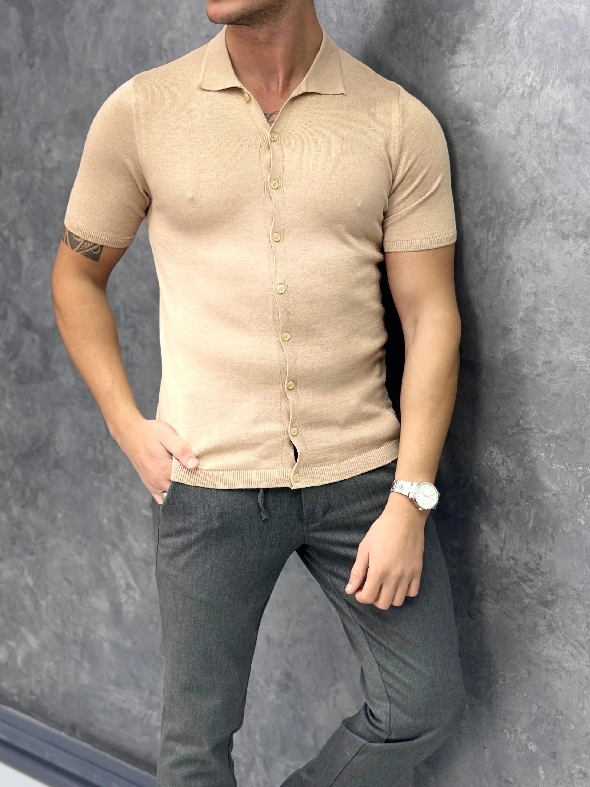 Slim Fit Polo Yaka Triko Pamuk Kısa Kollu Gömlek