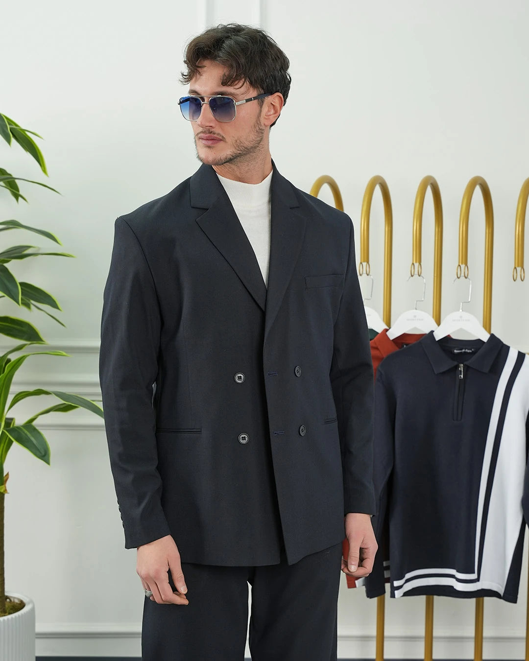 4 Düğme Detaylı Oversize Kesim Baggy Kruvaze Takım Elbise