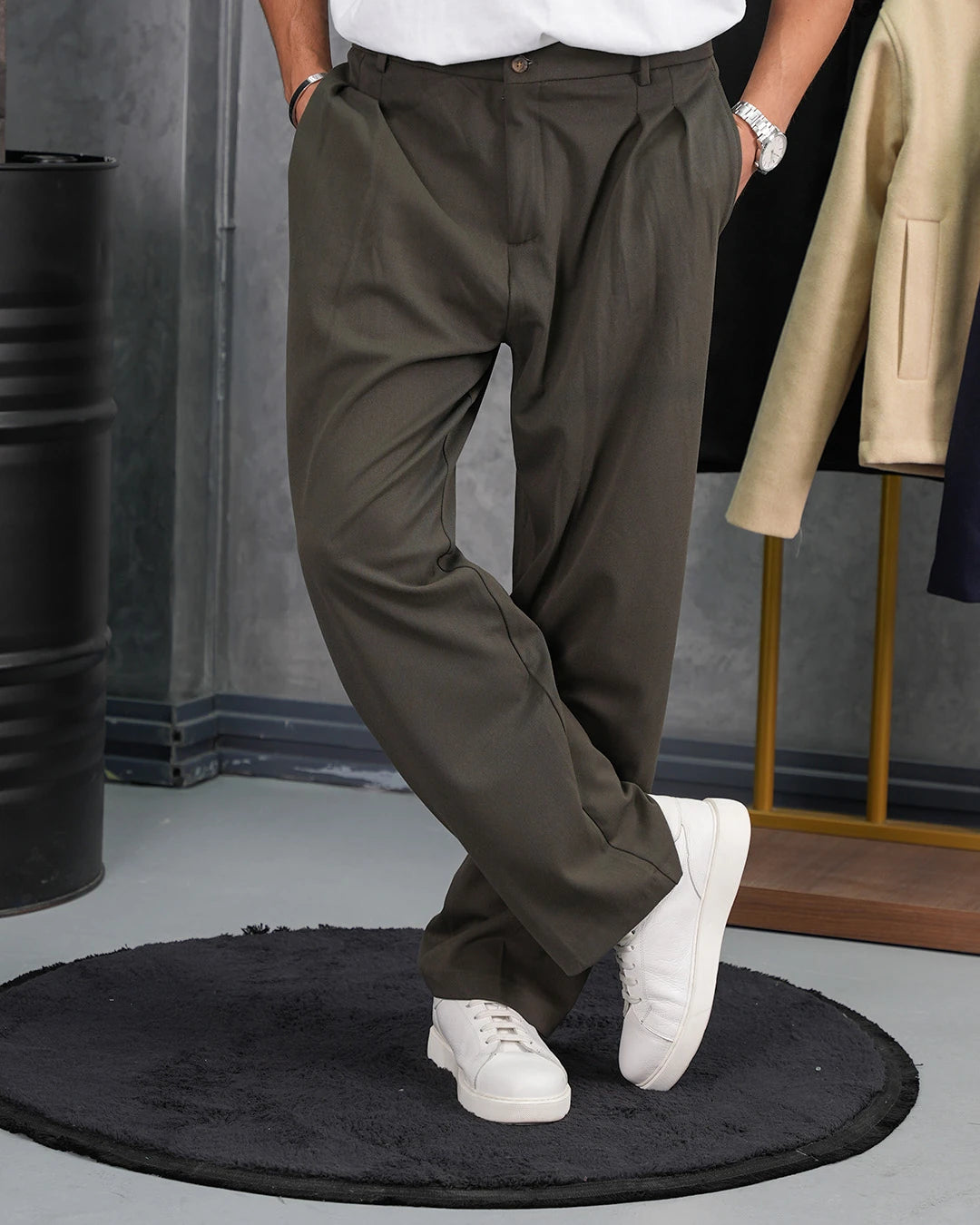 Baggy Kalıp Pile Detaylı Kumaş Pantolon