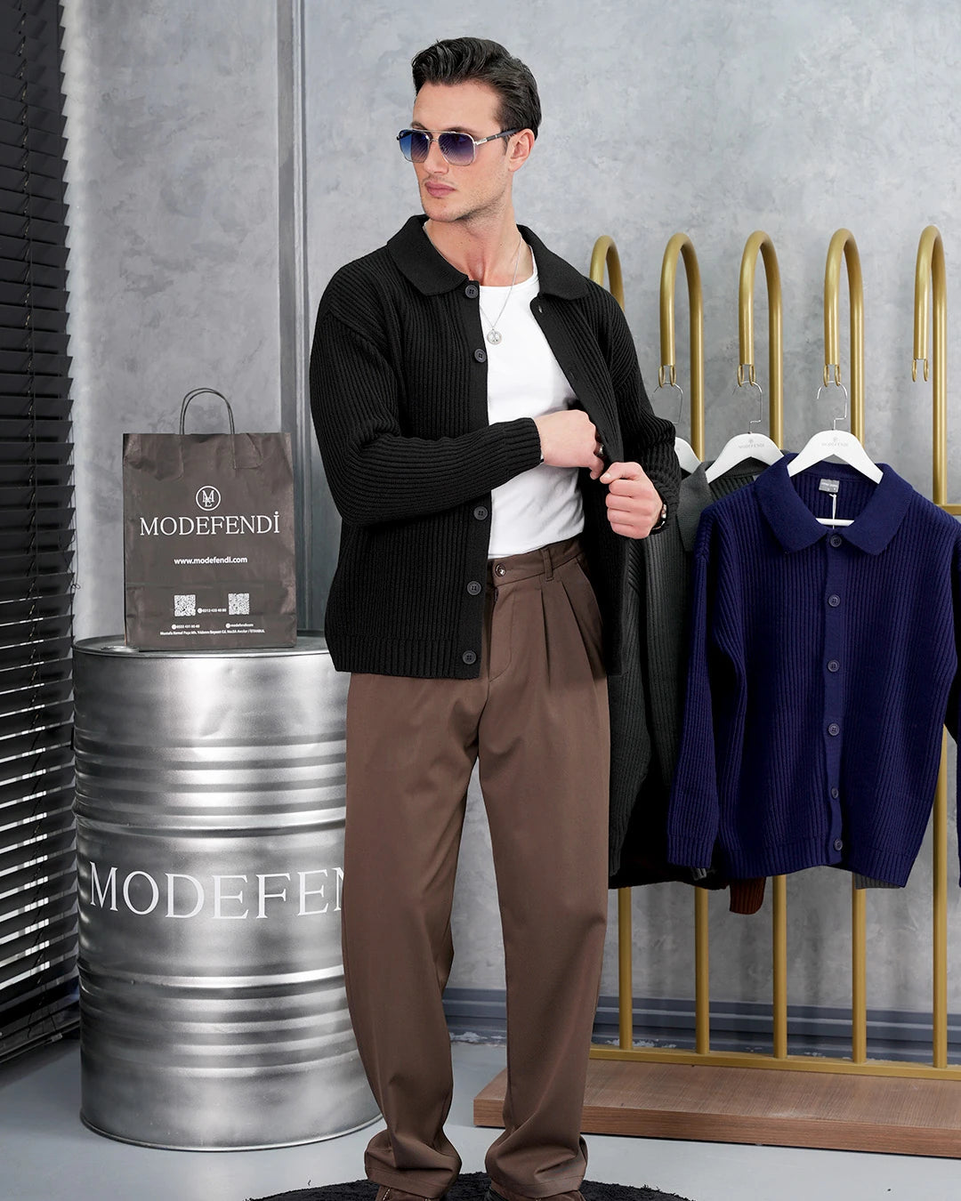 Düğmeli Gömlek Yaka Triko Hırka