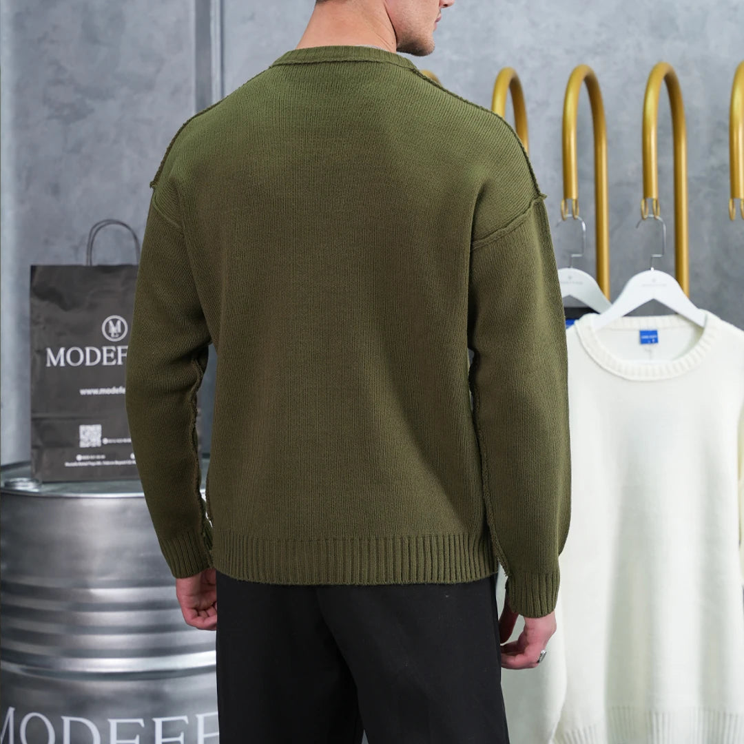 Ters Dikiş Oversize Bisiklet Yaka Yün Pamuk Kazak