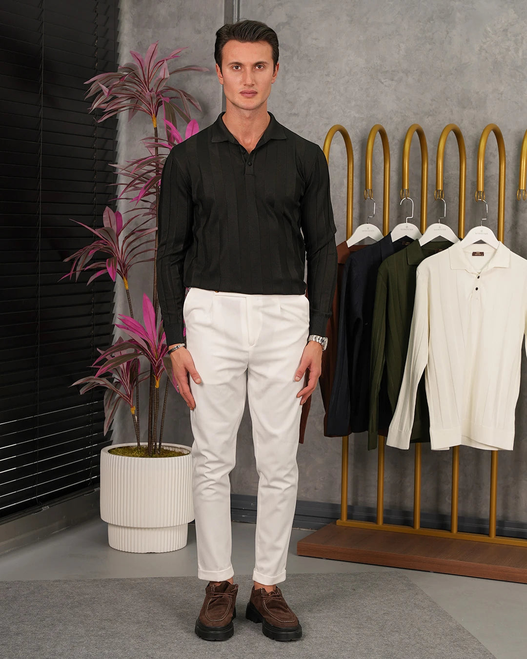 Yüksek Kalite Merserize Kumaş Şerit Çizgili Polo Yaka Triko