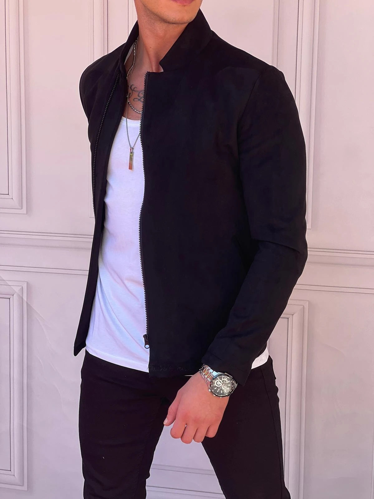 Slim Fit Yüksek Kalite Yan Fermuar Nubuk Mont