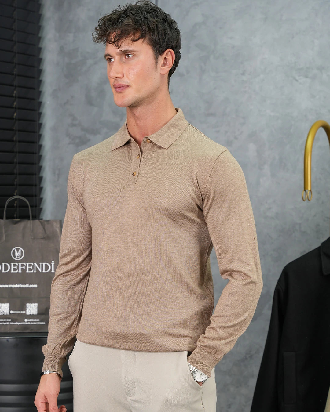 Slimfit Kalıp Pamuk Likra Düğme Detaylı Triko Kazak