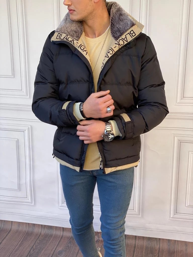 Slim Fit Üst Kalite Yaka Kürklü Şişme Mont