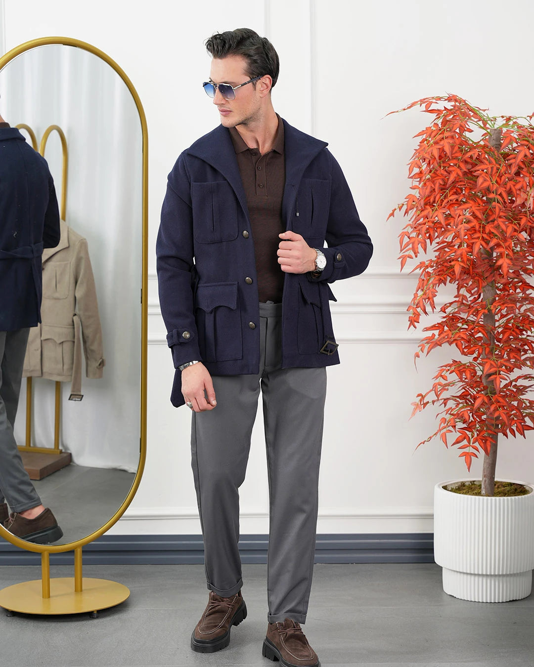 Kayık Yaka Kuzu Kaşmir Kaban