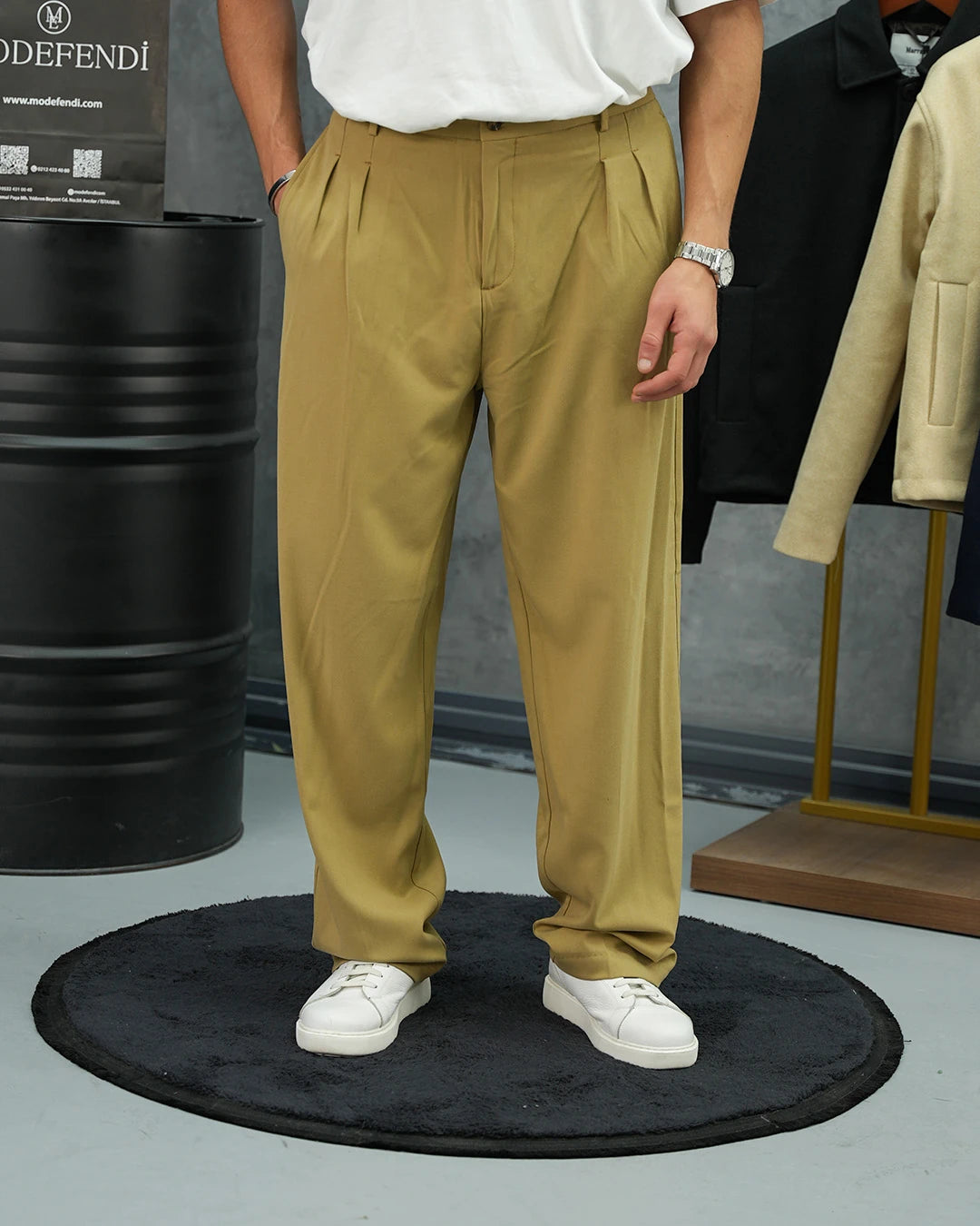 Baggy Kalıp Pile Detaylı Kumaş Pantolon