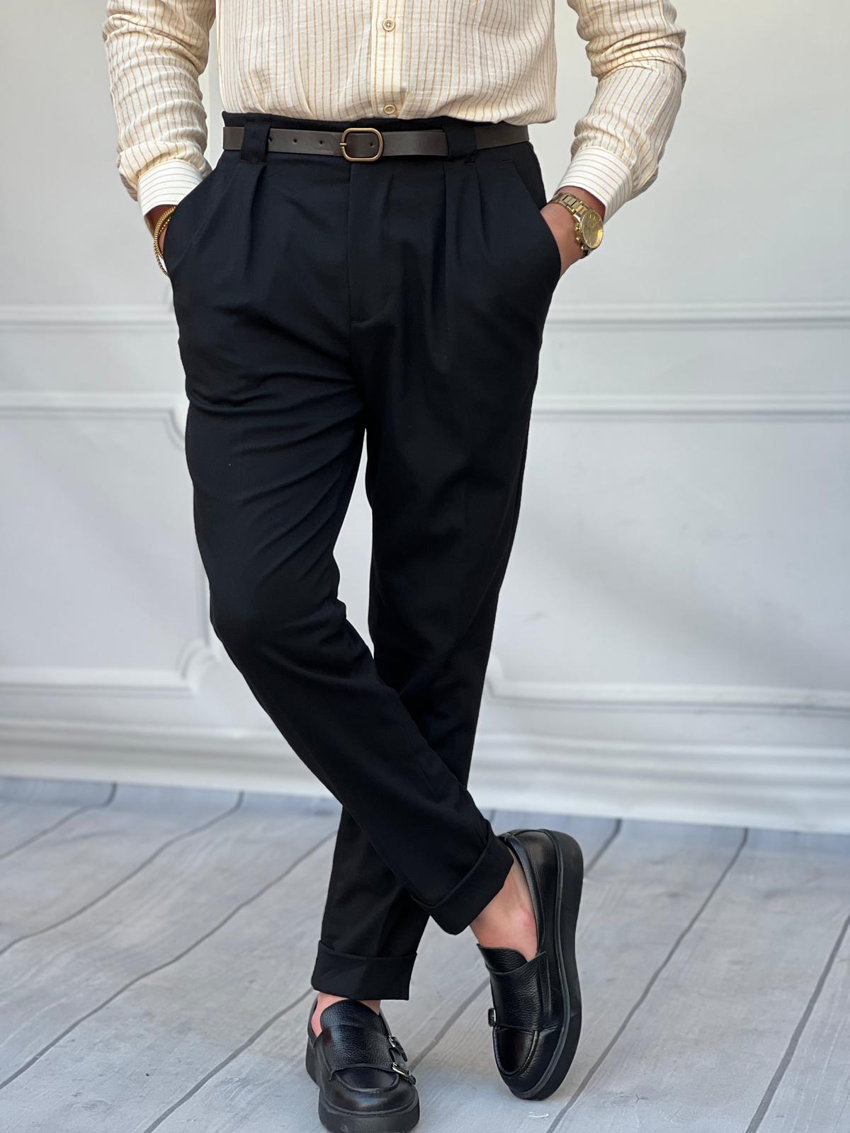 Kemer Detaylı İtalyan Kesim Pileli Pantolon