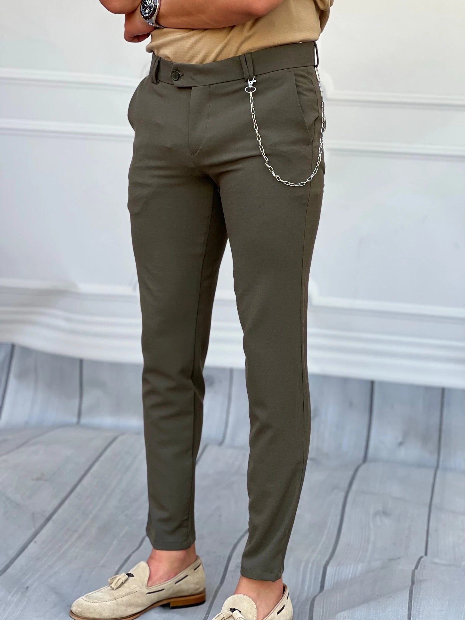 Slim Fit Kalıp Düz Kumaş Pantolon