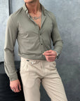 Full Likralı Slimfit Yaka Düğmeli Gömlek