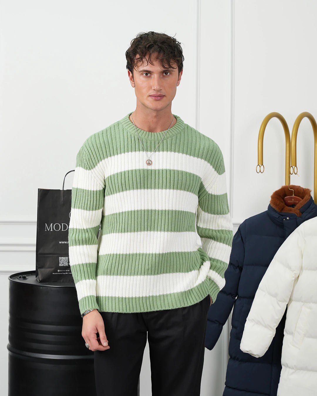 Bisiklet Yaka Desenli Oversize Kazak