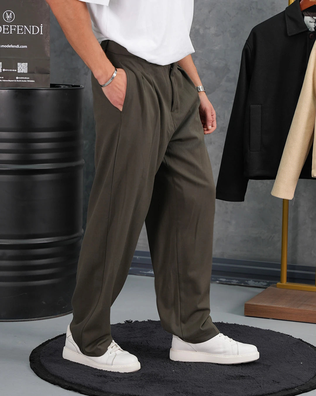 Baggy Kalıp Pile Detaylı Kumaş Pantolon