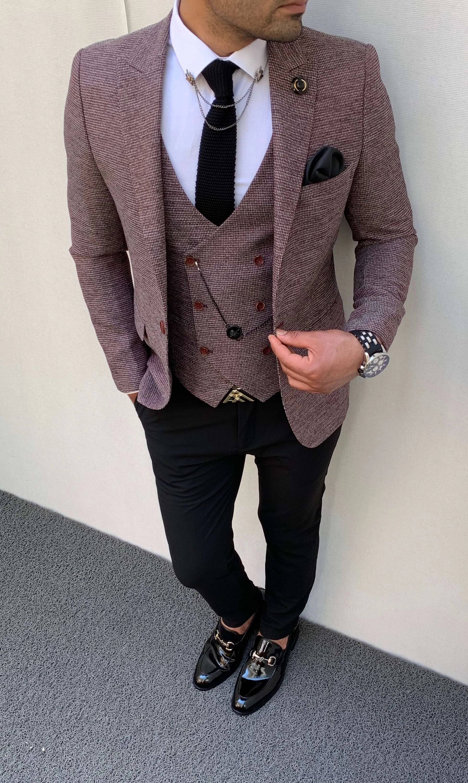 Slim Fit İtalyan Kesim  Hasır Örme Pamuk Spor Ceket Yelek