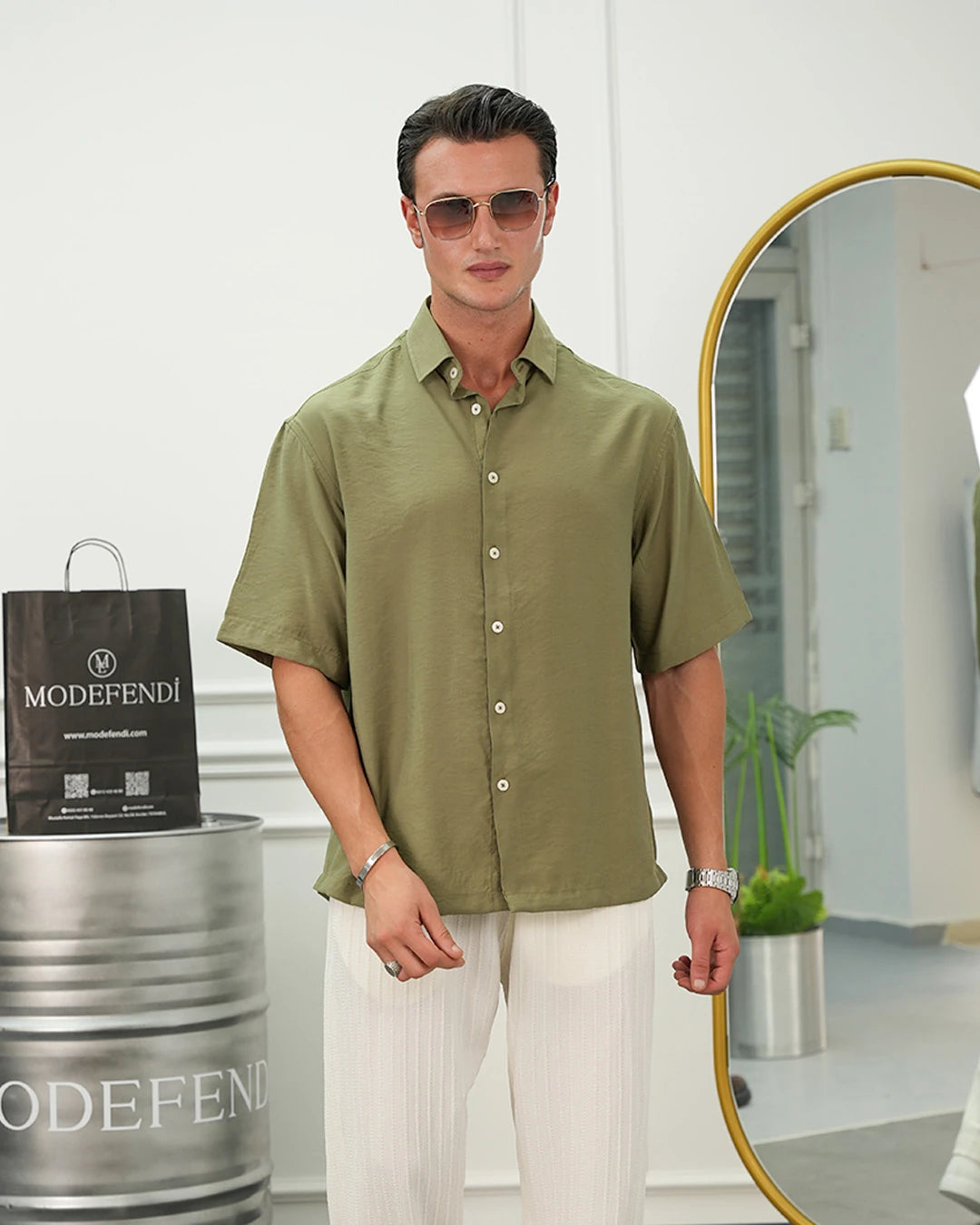 Kısa Kol Oversize Pamuklu Gömlek