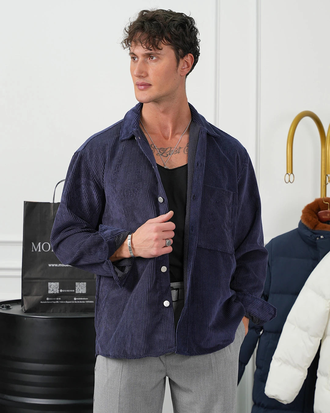 Fitil Kadife Oversize Gömlek