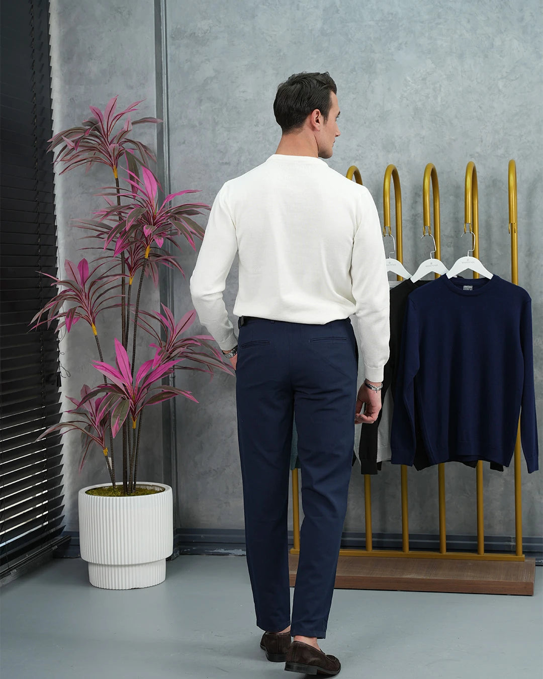 Slim Fit Kalıp Pamuk Likra Sade Bisiklet Yaka Triko Kazak