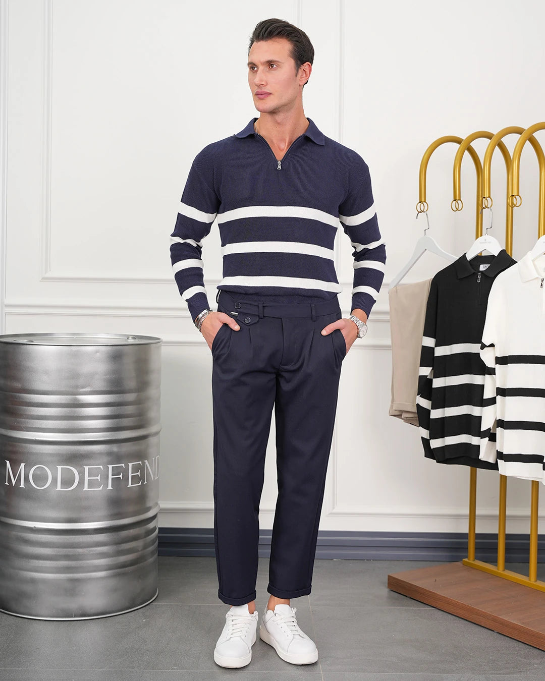 Yüksek Kalite Fermuar Detaylı Desenli Triko