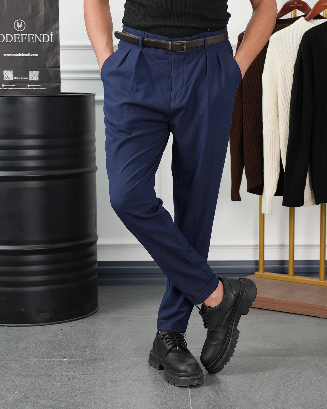 Kemer Detaylı İtalyan Kesim Pileli Pantolon