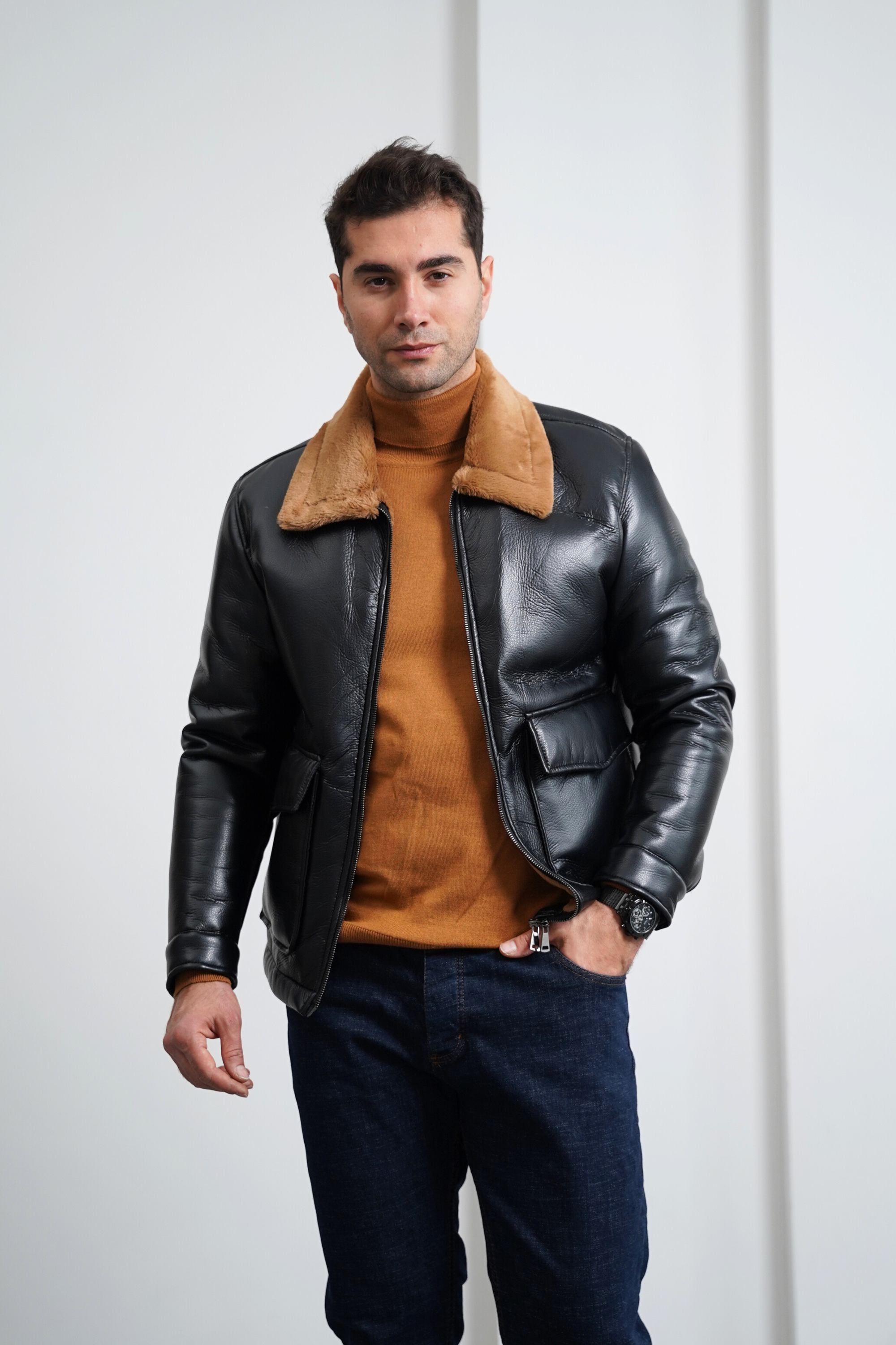 Torba Cep Full Kürk Detaylı İthal Deri Mont