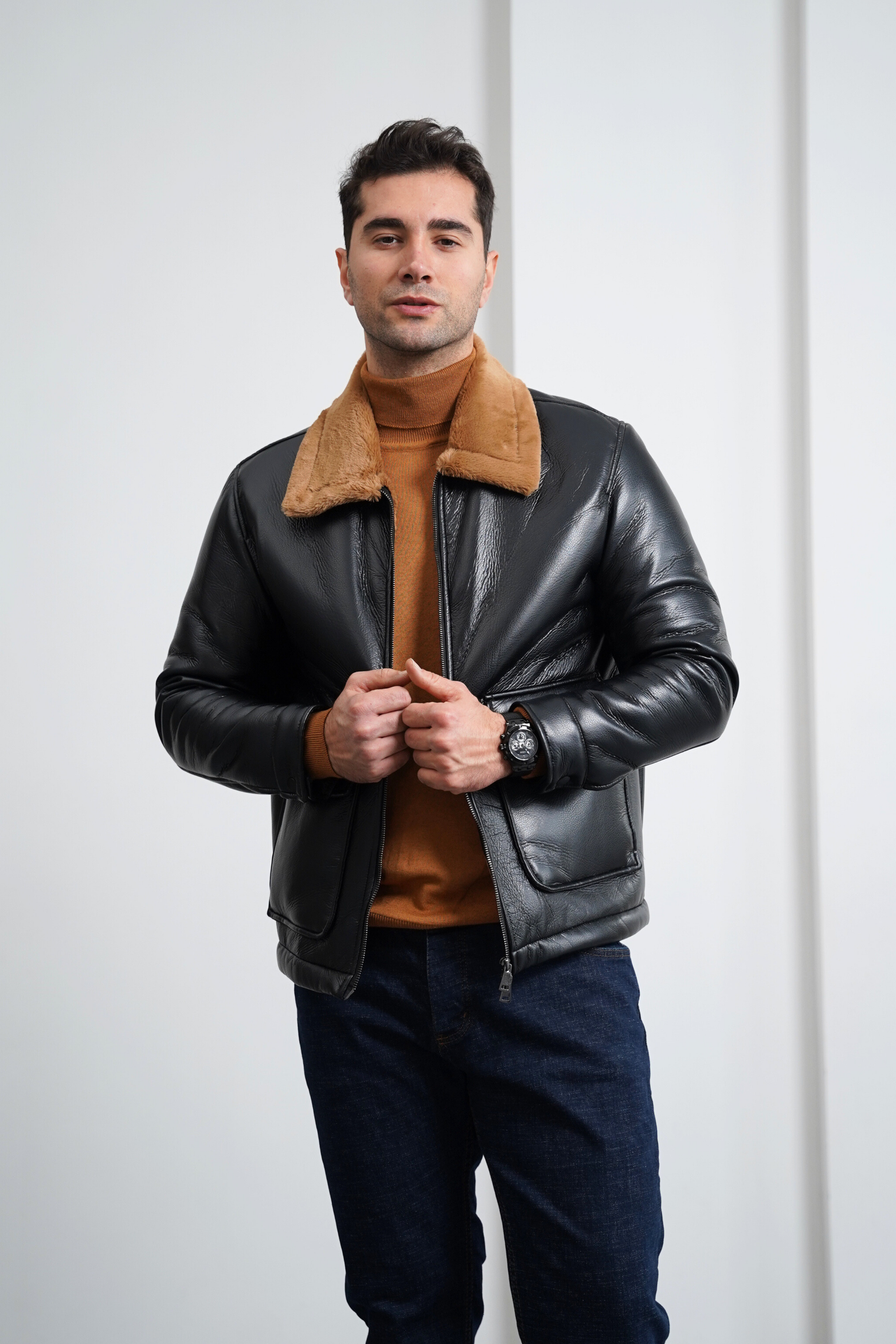 Torba Cep Full Kürk Detaylı İthal Deri Mont