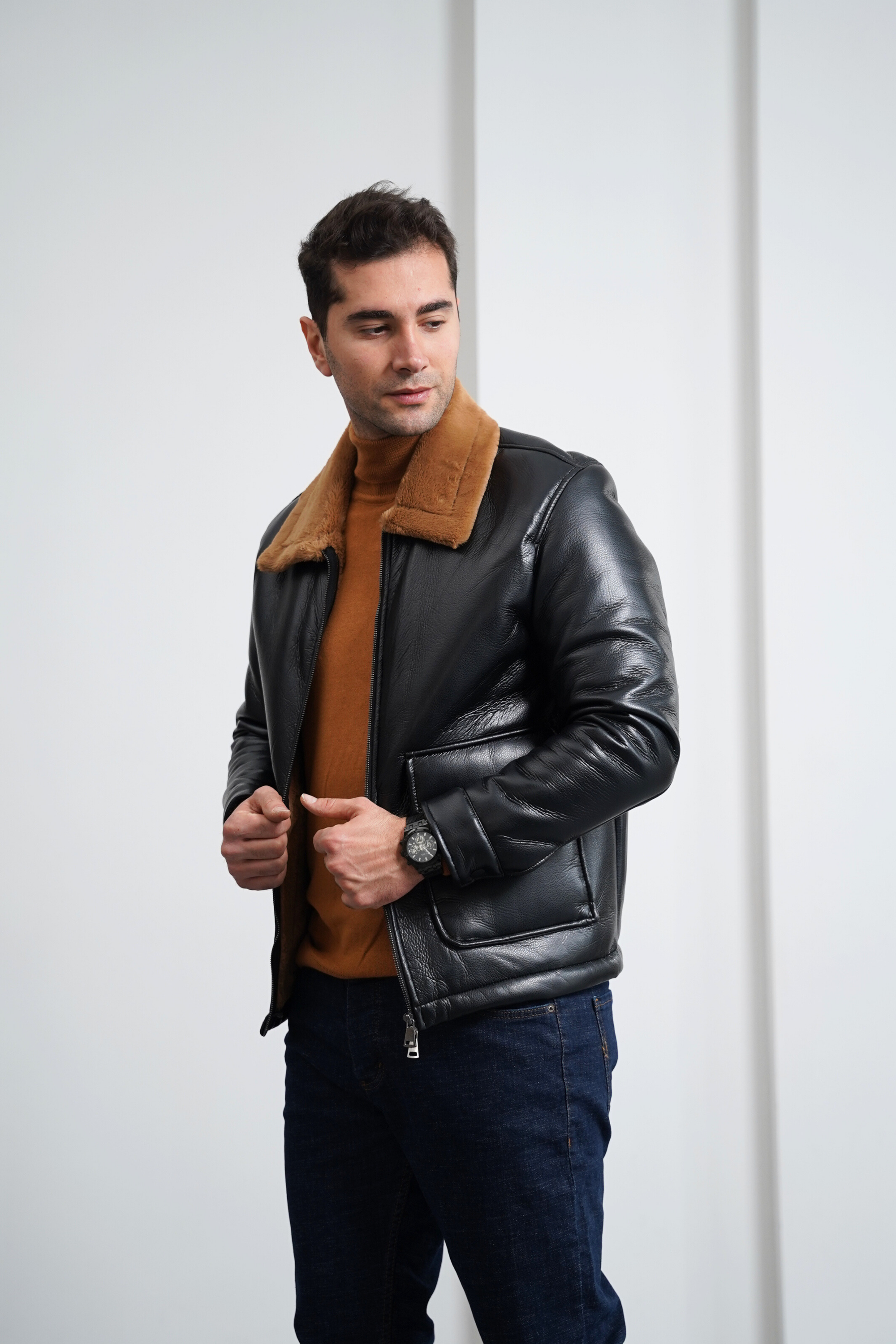 Torba Cep Full Kürk Detaylı İthal Deri Mont