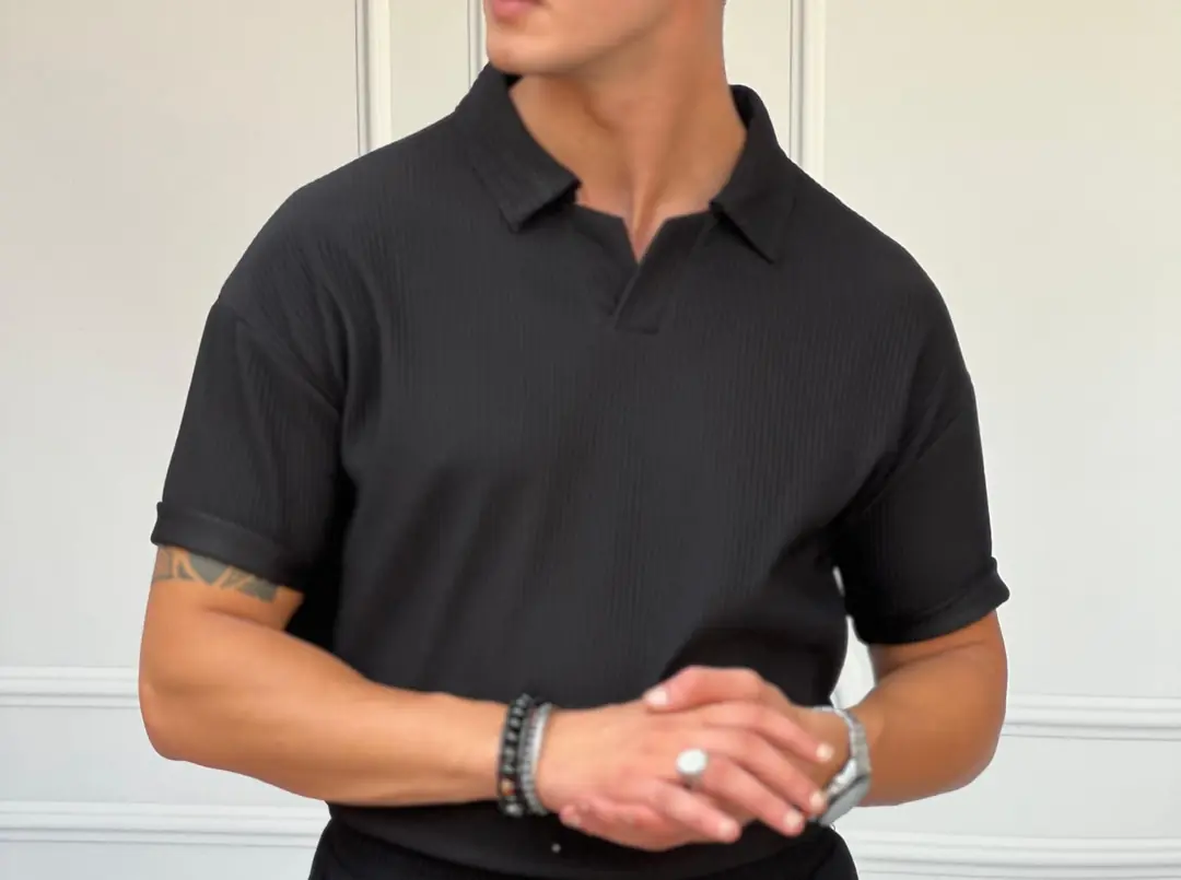 Fitil Desen Kesik Yaka Oversıze T-shirt