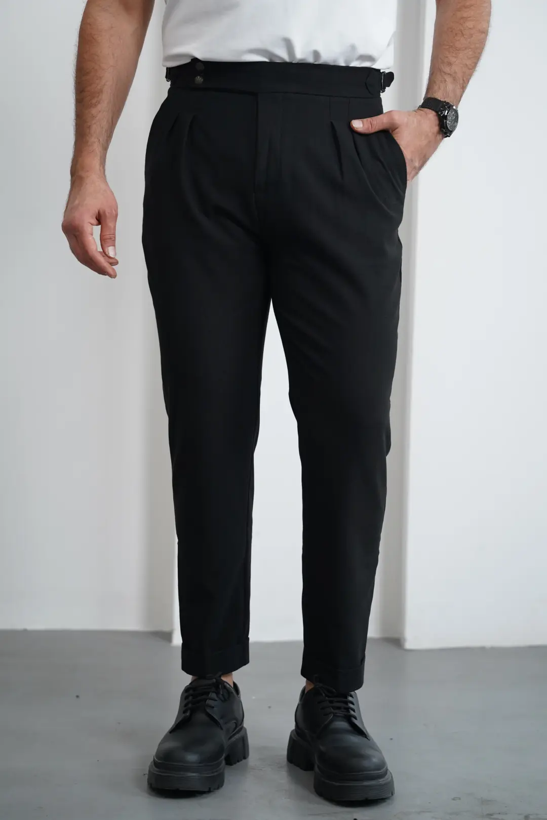 Yüksek Bel Pileli Petek Örme Pamuklu Slimfit Pantolon
