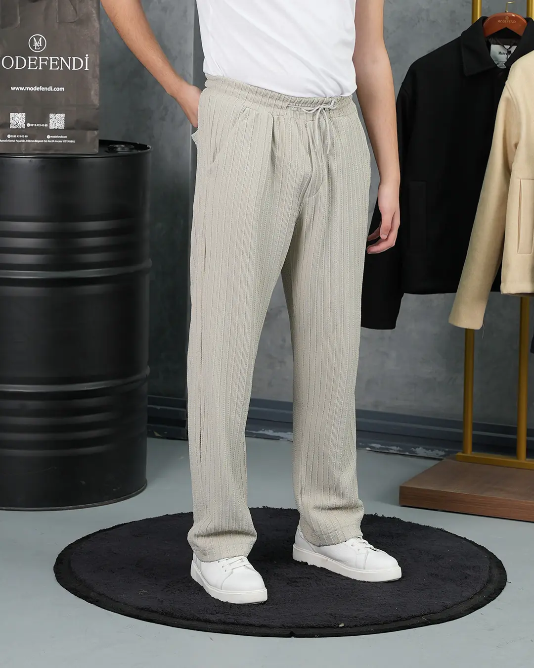 Örgülü Model Baggy Kesim Jogger İpli Pantolon - Gri