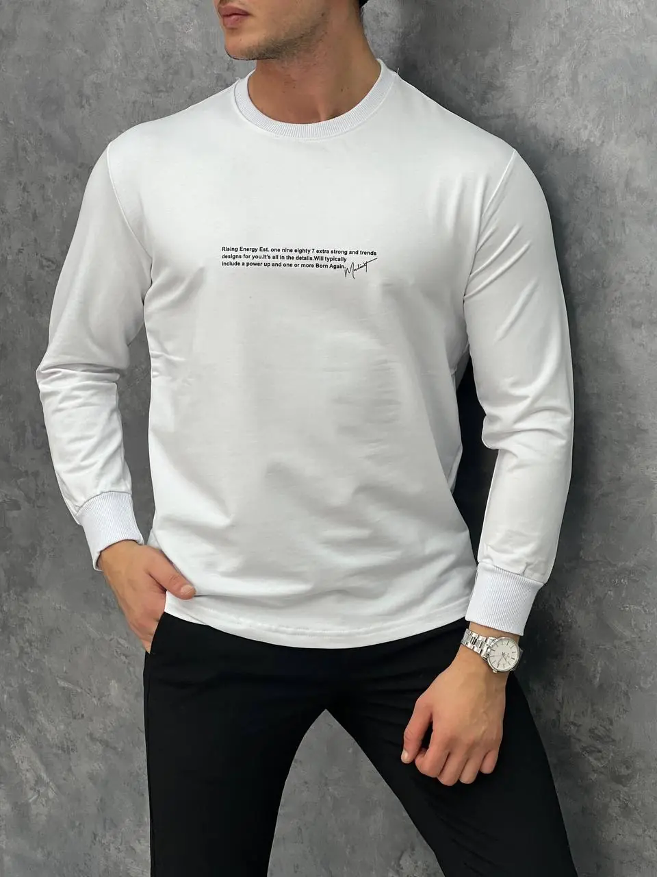Yarım Oversize Yazı Detaylı Sweat - Beyaz