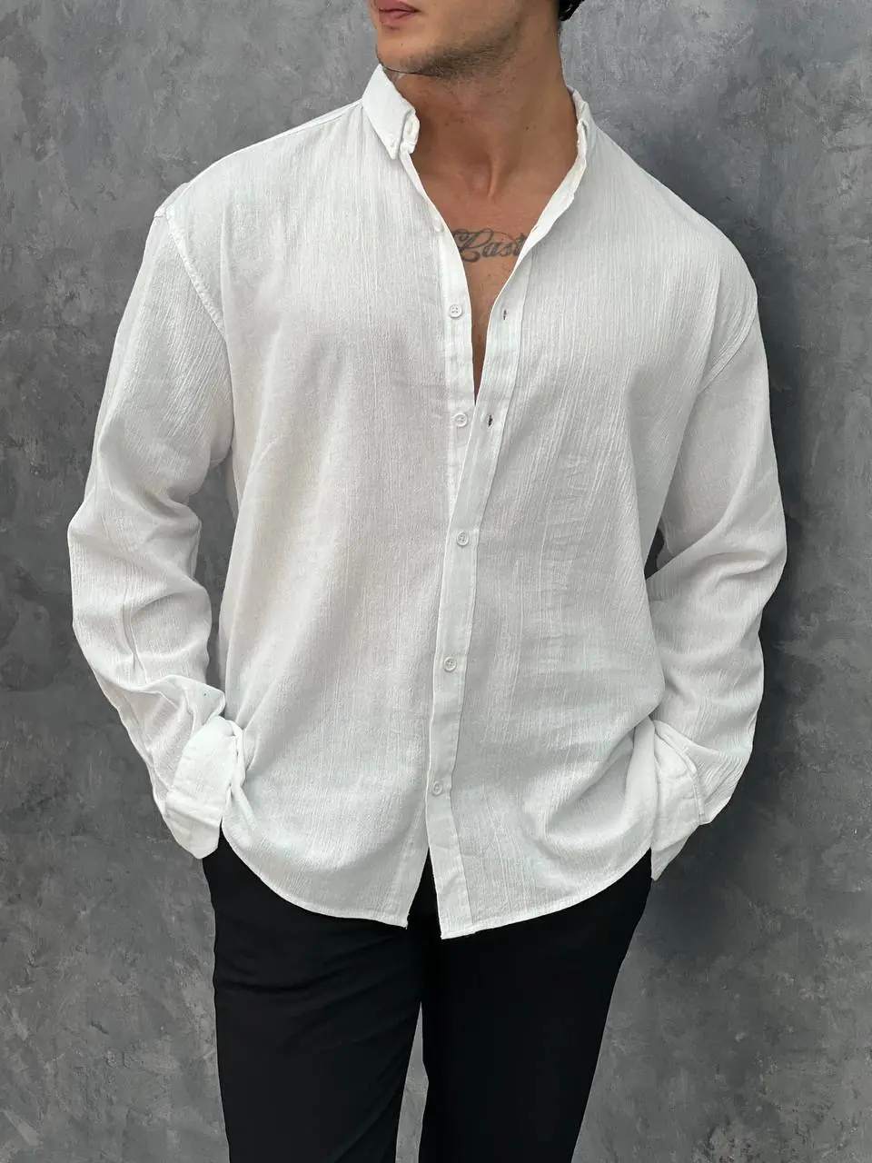 Krinkıl Kumaş Oversize Kesim Keten Gömlek - 3