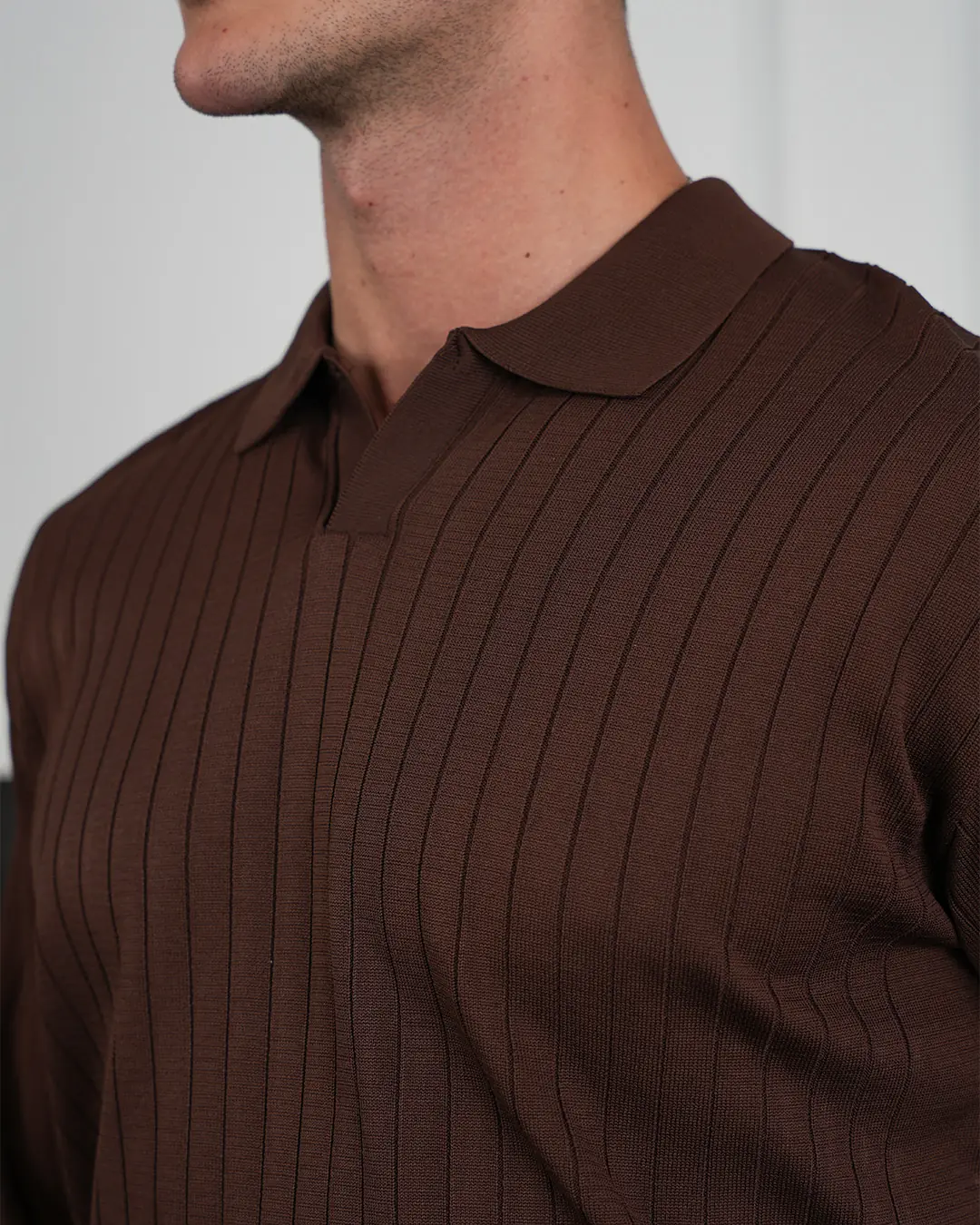 Pamuk Likra Slim Fit Kesik Yaka Dikey Çizgi Triko Kazak - 8