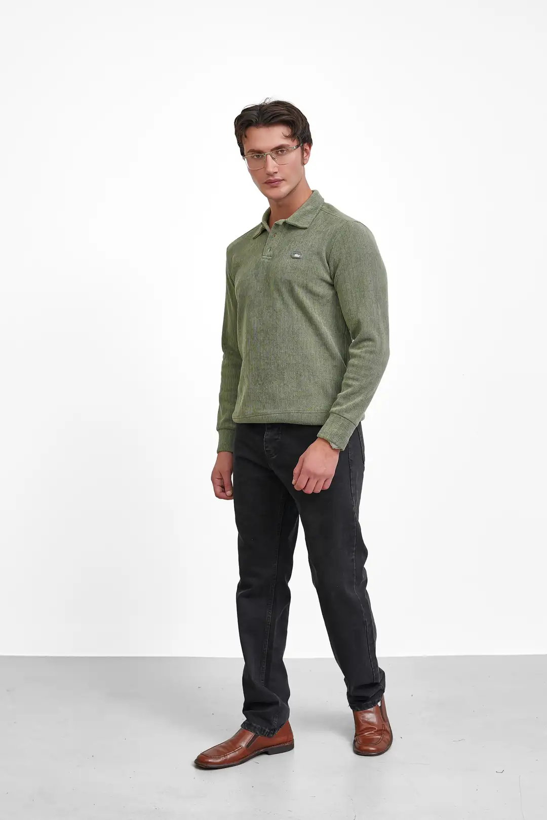 Orta Fitilli 3 Düğme Polo Yaka Sweatshirt - 5